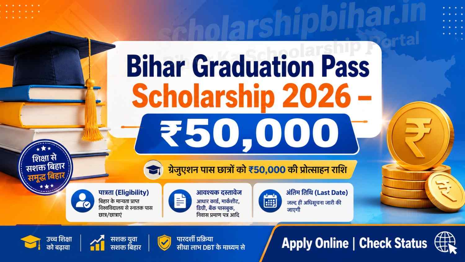 Bihar Graduation Scholarship 50000 2026 – Apply Online, Status Check & Student List