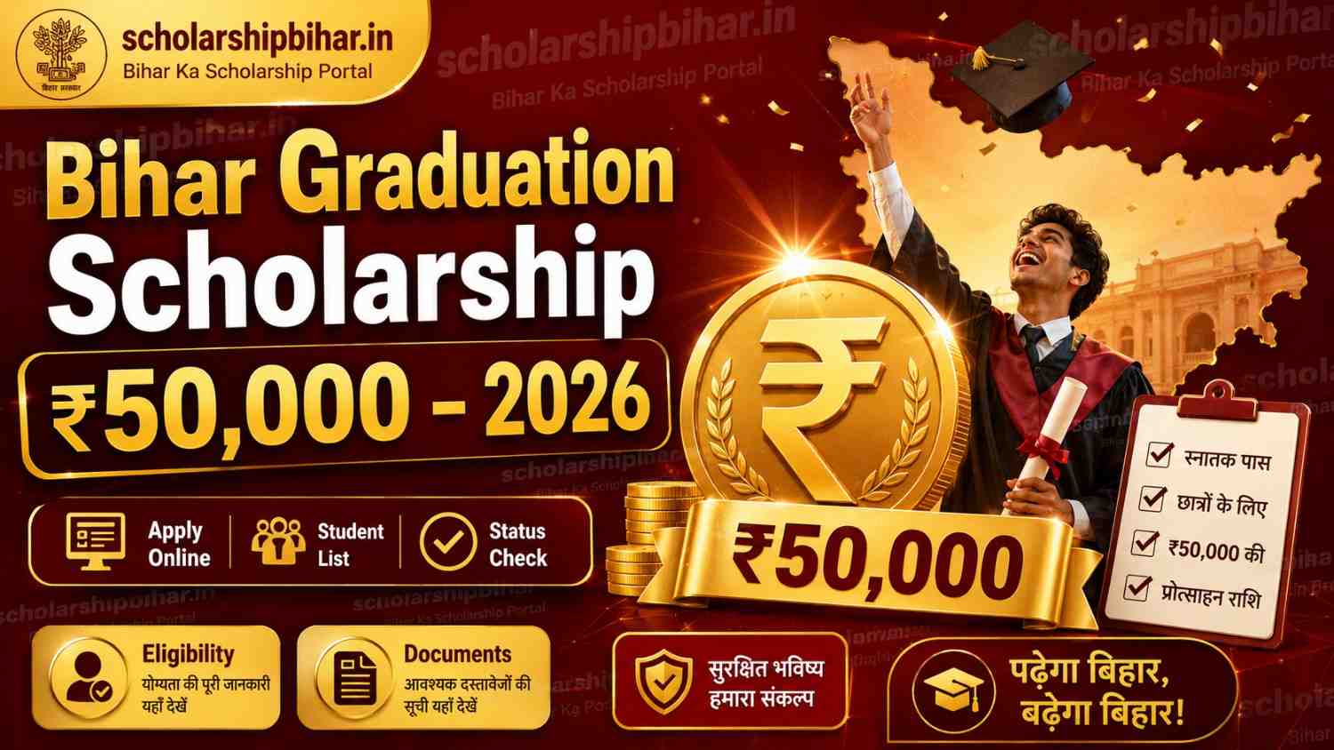 Bihar Graduation Pass Scholarship 2026 – ₹50,000 Apply Online, Eligibility & Status