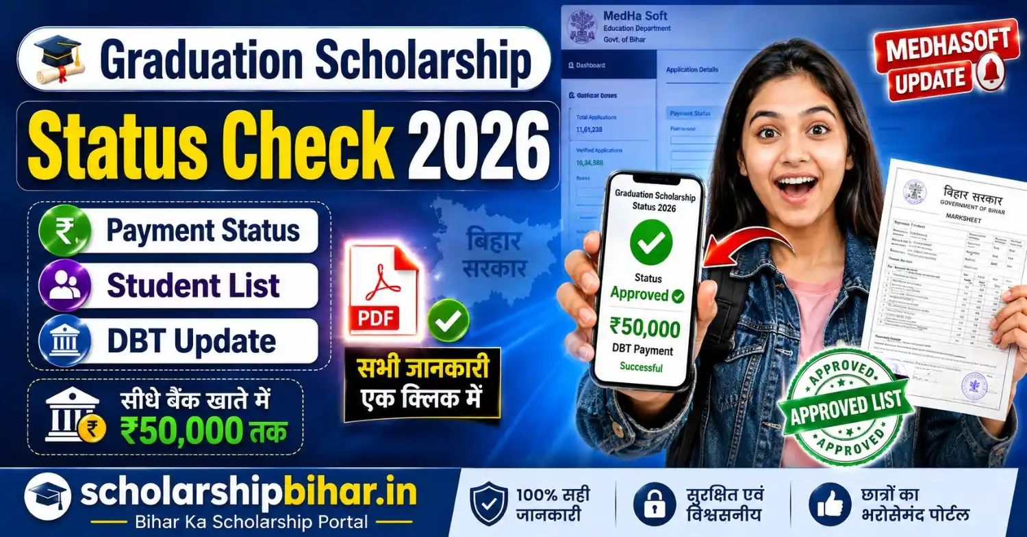 Graduation Scholarship Status Check 2026: बिहार ग्रेजुएशन स्कॉलरशिप पेमेंट स्टेटस और Student List ऐसे चेक करें