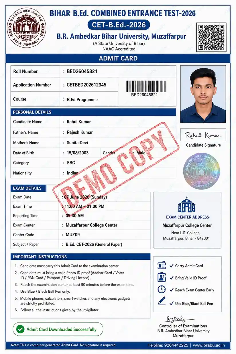 Bihar BEd Admit Card 2026 Demo